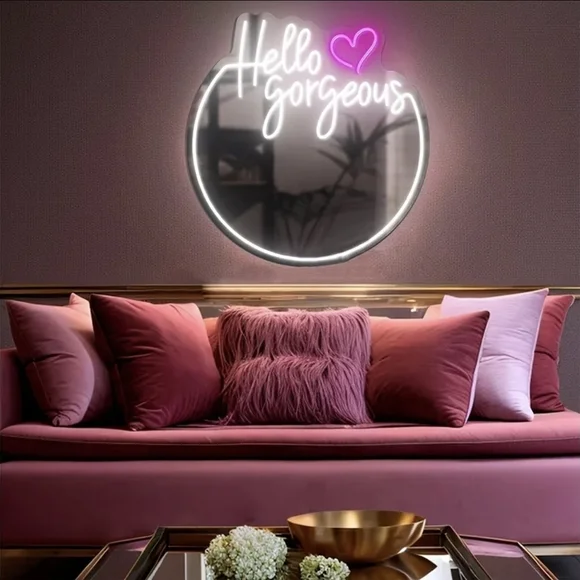 Hello Gorgeous Mirror Pink & White Neon Wall Sign - Home Wall Decor - Picture 5 of 8